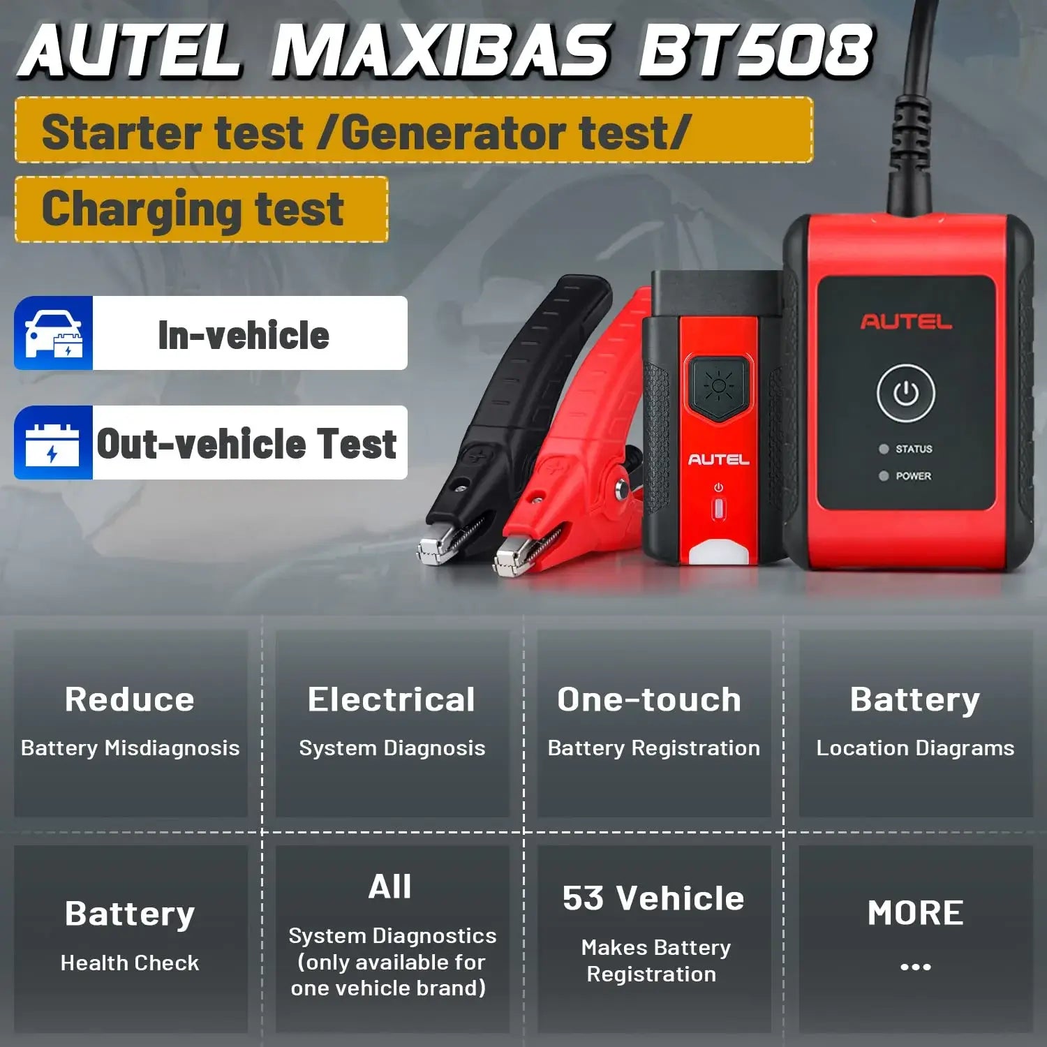 [New Arrivals] Autel MaxiBAS BT508 Car Battery Tester, 2024 Up of BT506, 6V 12V Load Tester, 100-2000 CCA Automotive Battery Analyzer, 12V 24V Starter and Charging System Tester for 99% Cars, Adaptive Conductance