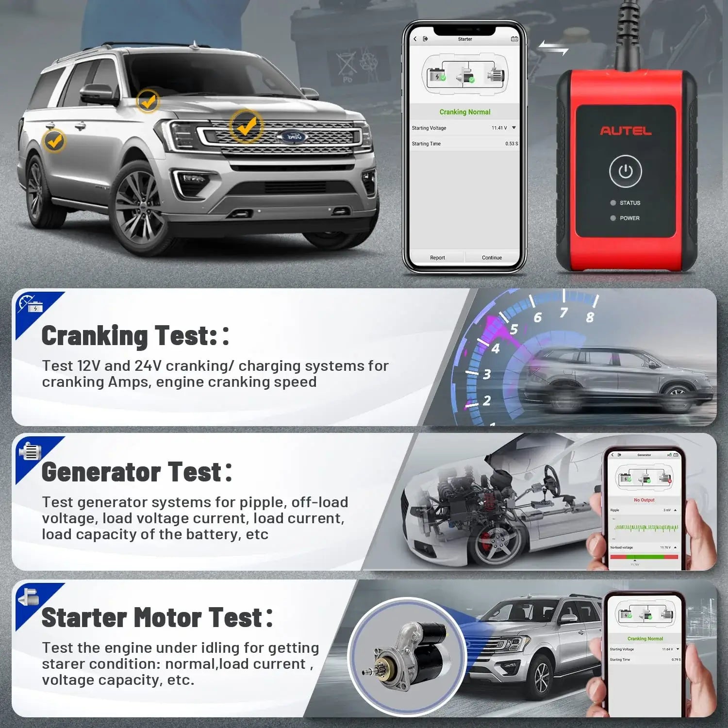 [New Arrivals] Autel MaxiBAS BT508 Car Battery Tester, 2024 Up of BT506, 6V 12V Load Tester, 100-2000 CCA Automotive Battery Analyzer, 12V 24V Starter and Charging System Tester for 99% Cars, Adaptive Conductance